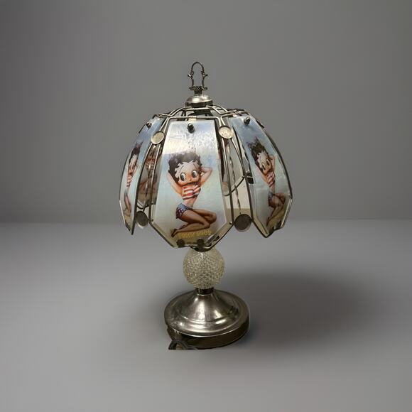 Rare Vintage 23" Tall BETTY BOOP USA BIKINI Glass Panel Table Lamp 3 Way Touch - Picture 1 of 8
